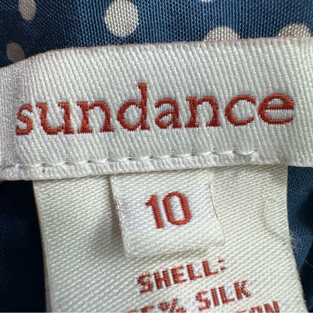 Sundance Silk Blend Polka Dot A-Line Skirt Lace Trim Smocked Waist Blue Size 10 - Picture 8 of 11
